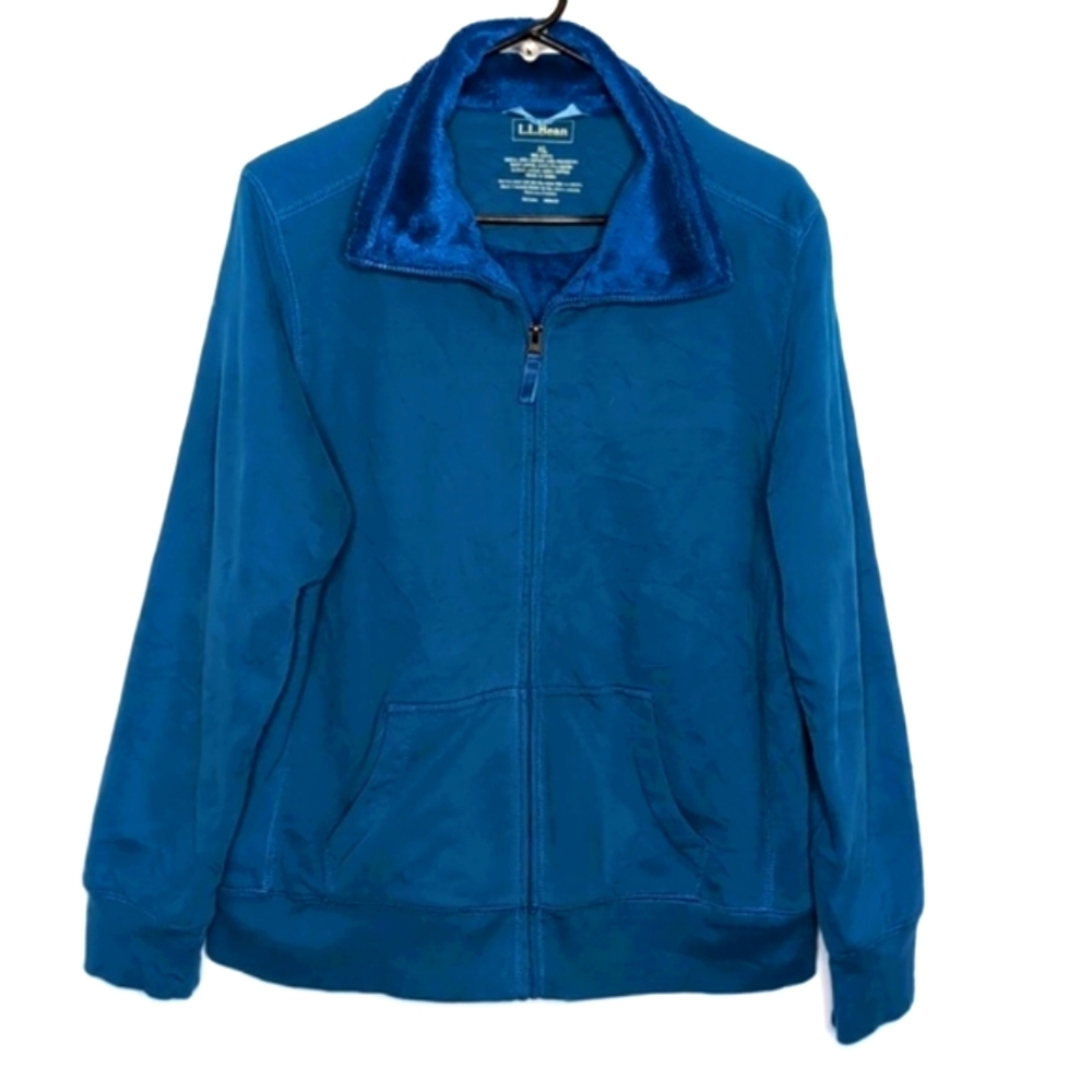 L.L.Bean Jacket Womens Blue Fleece Lined Full Zip Pockets Soft Warm